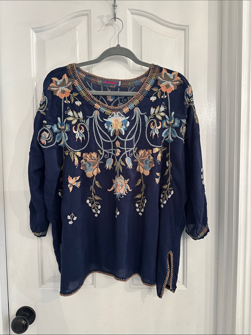 Johnny Was Embroidered Floral Tunic in Blue Like New